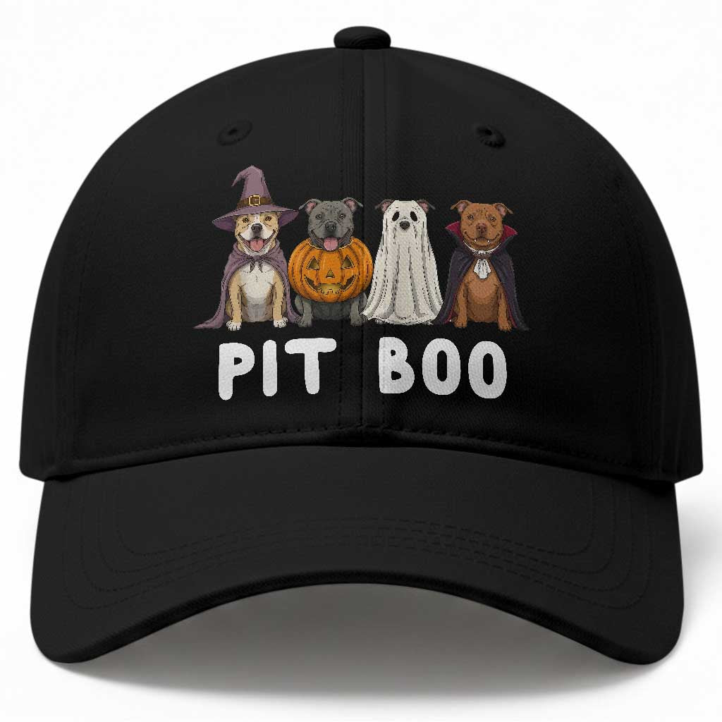 Pit Boo Funny Pitbull Dog Halloween Baseball Cap Ghost Pumpkin Witch Bull Puppy