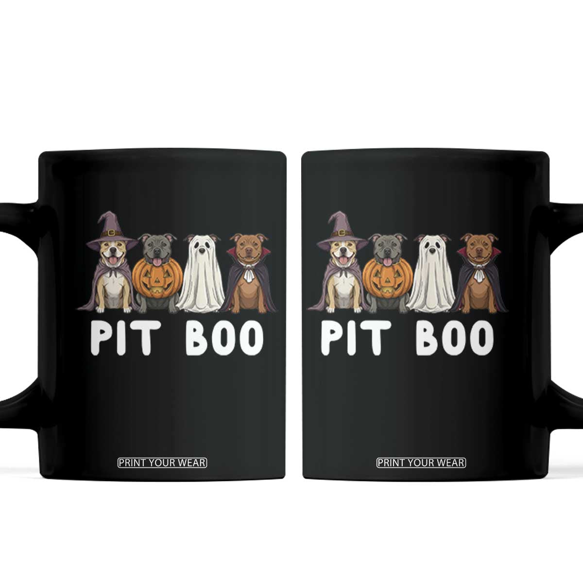 Pit Boo Funny Pitbull Dog Halloween Coffee Mug Ghost Pumpkin Witch Bull Puppy
