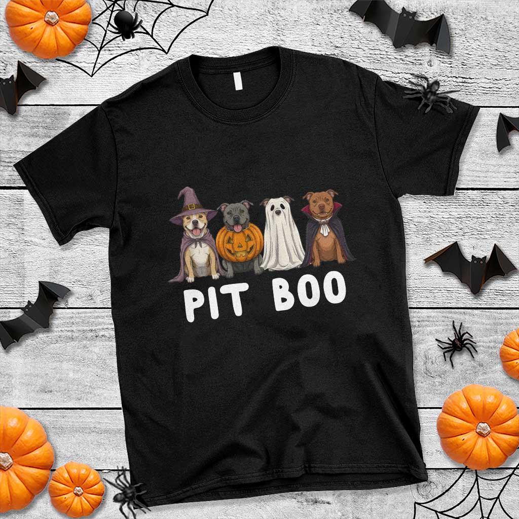 Pit Boo Funny Pitbull Dog Halloween T Shirt Ghost Pumpkin Witch Bull Puppy