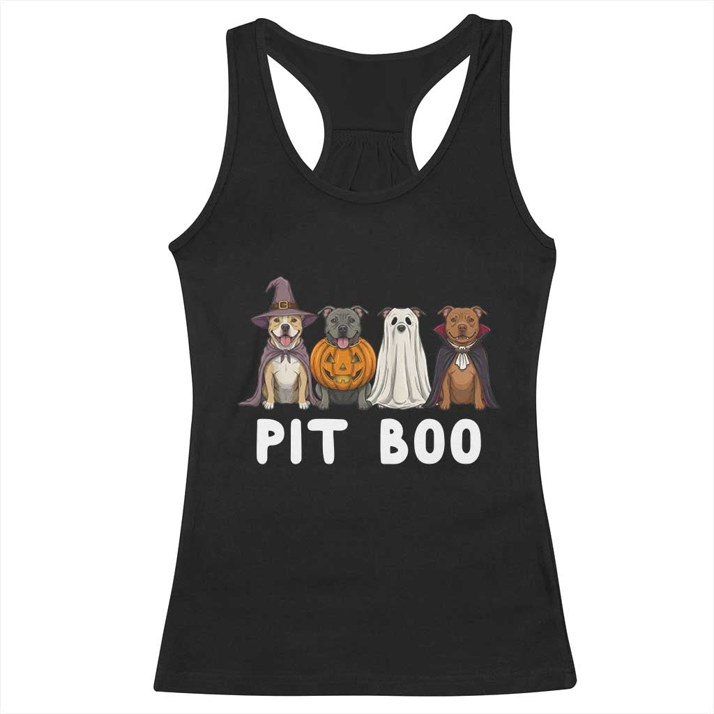 Pit Boo Funny Pitbull Dog Halloween Racerback Tank Top Ghost Pumpkin Witch Bull Puppy