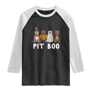 Pit Boo Funny Pitbull Dog Halloween Raglan Shirt Ghost Pumpkin Witch Bull Puppy