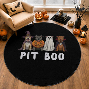 Pit Boo Funny Pitbull Dog Halloween Round Rug Ghost Pumpkin Witch Bull Puppy