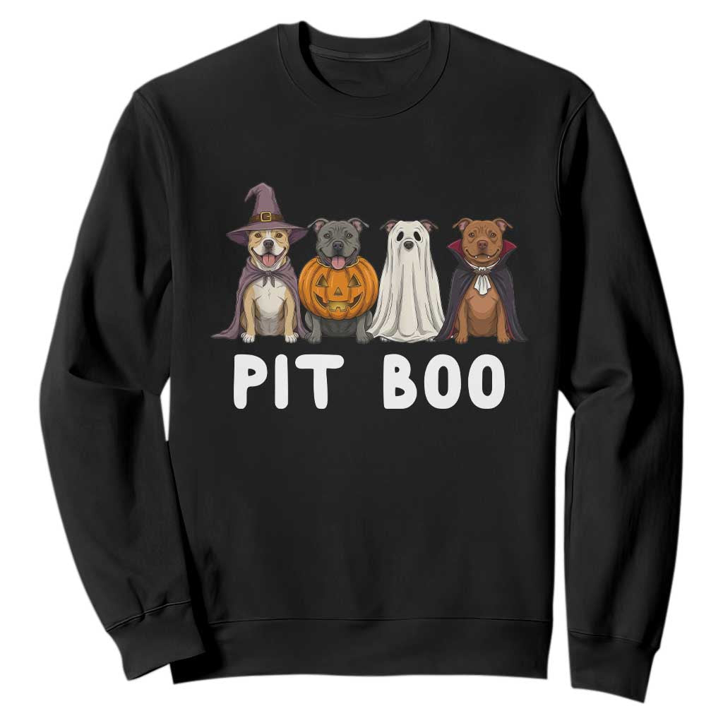 Pit Boo Funny Pitbull Dog Halloween Sweatshirt Ghost Pumpkin Witch Bull Puppy