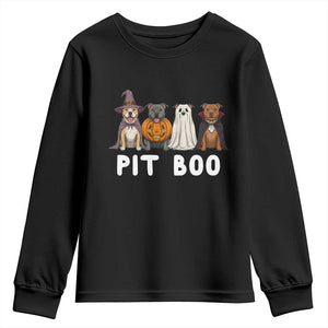 Pit Boo Funny Pitbull Dog Halloween Youth Sweatshirt Ghost Pumpkin Witch Bull Puppy