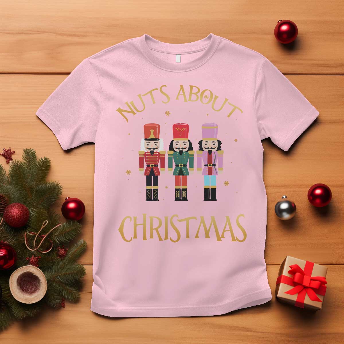Funny Xmas Nutcracker T Shirt Nuts About Christmas Snowflake TS11 Light Pink Print Your Wear