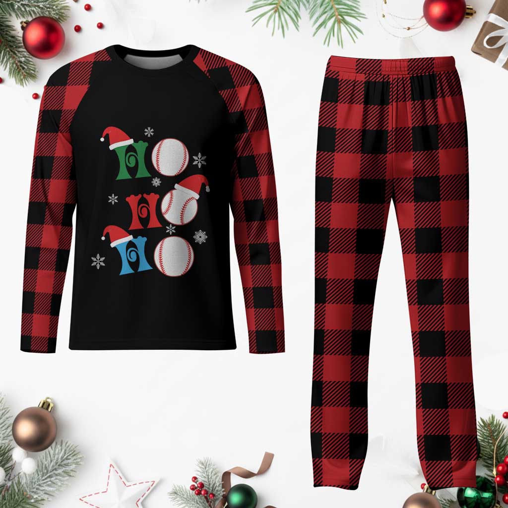 Funny Xmas Baseball Plaid Pajama Set Triple Ho Sport Santa Hat TS11 Buffalo Plaid Print Your Wear