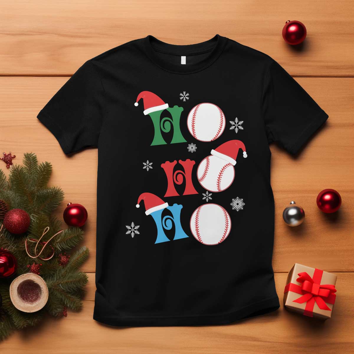 Funny Christmas Baseball T Shirt Triple Ho Sport Santa Hat TS11 Black Print Your Wear