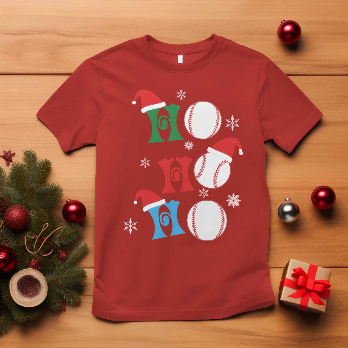 Funny Christmas Baseball T Shirt Triple Ho Sport Santa Hat TS11 Red Print Your Wear