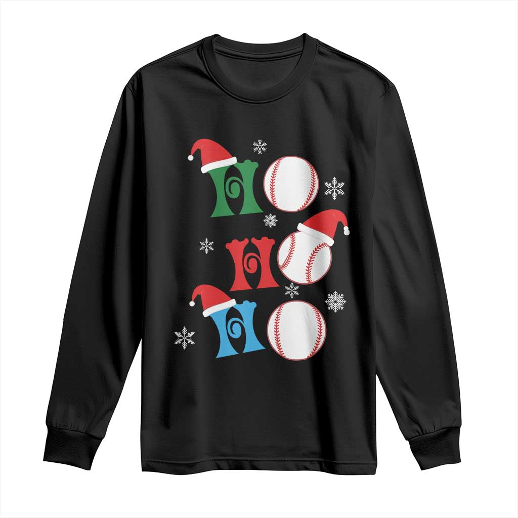 Funny Christmas Baseball Long Sleeve Shirt Triple Ho Sport Santa Hat TS11 Black Print Your Wear