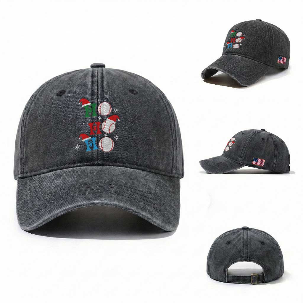 Funny Christmas Baseball Washed Cotton Baseball Cap Triple Ho Sport Santa Hat TS11 Washed Cap Universal Fit Dark Gray Print Your Wear