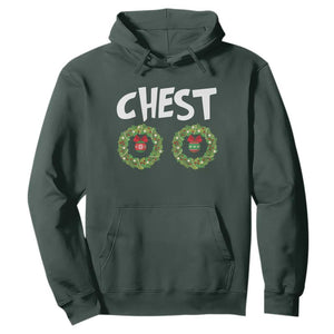 Funny Christmas Couple Hoodie Chest Nuts Bauble Xmas Wreath TS11 Dark Forest Green Print Your Wear