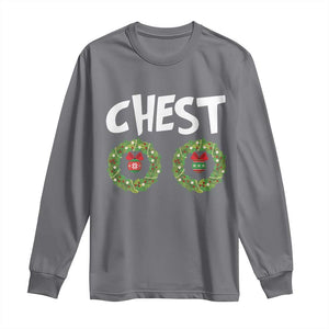 Funny Christmas Couple Long Sleeve Shirt Chest Nuts Bauble Xmas Wreath TS11 Charcoal Print Your Wear