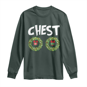 Funny Christmas Couple Long Sleeve Shirt Chest Nuts Bauble Xmas Wreath TS11 Dark Forest Green Print Your Wear