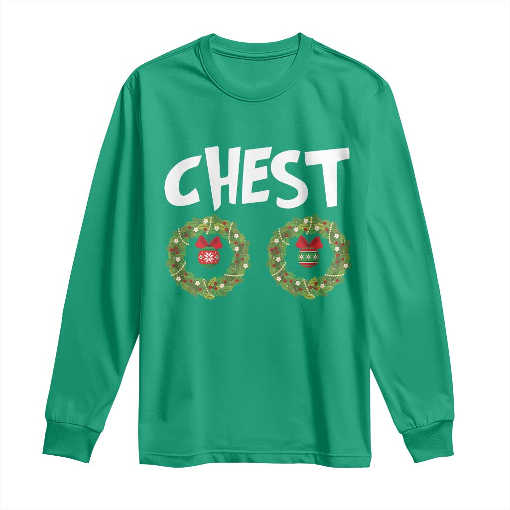 Funny Christmas Couple Long Sleeve Shirt Chest Nuts Bauble Xmas Wreath TS11 Irish Green Print Your Wear
