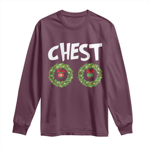 Funny Christmas Couple Long Sleeve Shirt Chest Nuts Bauble Xmas Wreath TS11 Maroon Print Your Wear