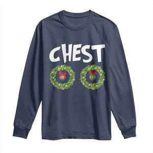 Funny Christmas Couple Long Sleeve Shirt Chest Nuts Bauble Xmas Wreath TS11 Navy Print Your Wear