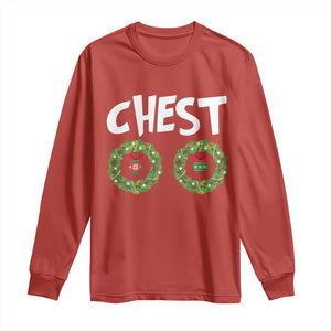 Funny Christmas Couple Long Sleeve Shirt Chest Nuts Bauble Xmas Wreath TS11 Red Print Your Wear