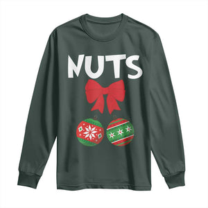 Funny Christmas Couple Long Sleeve Shirt Chest Nuts Baubles TS11 Dark Forest Green Print Your Wear