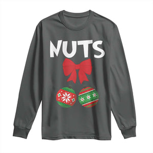 Funny Christmas Couple Long Sleeve Shirt Chest Nuts Baubles TS11 Dark Heather Print Your Wear