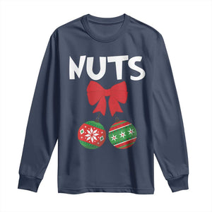 Funny Christmas Couple Long Sleeve Shirt Chest Nuts Baubles TS11 Navy Print Your Wear