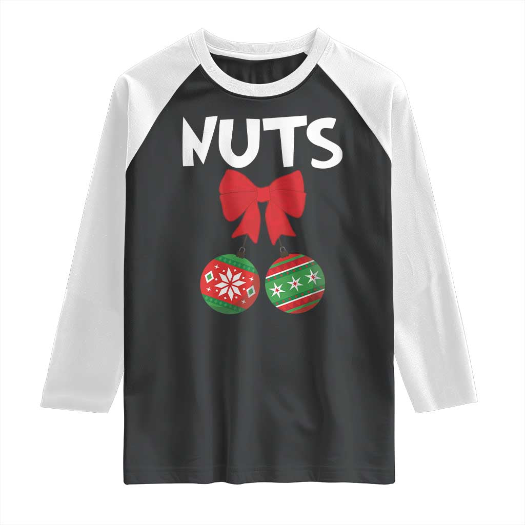 Funny Christmas Couple Raglan Shirt Chest Nuts Baubles TS11 Black White Print Your Wear