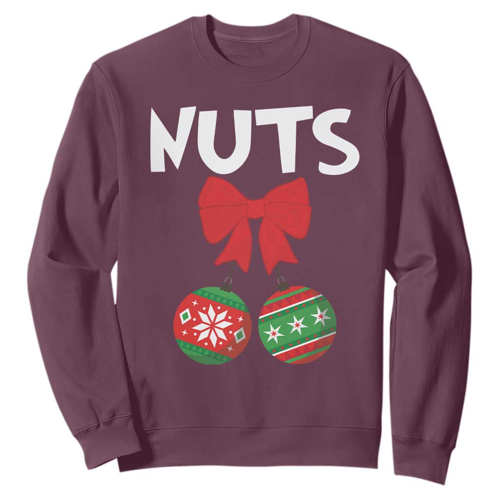 Funny Christmas Couple Sweatshirt Chest Nuts Baubles TS11 Maroon Print Your Wear
