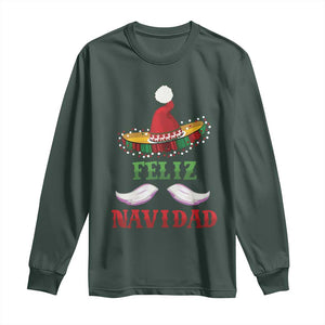 Funny Christmas In Mexico Long Sleeve Shirt Feliz Navidad Sombrero Santa Hat TS11 Dark Forest Green Print Your Wear