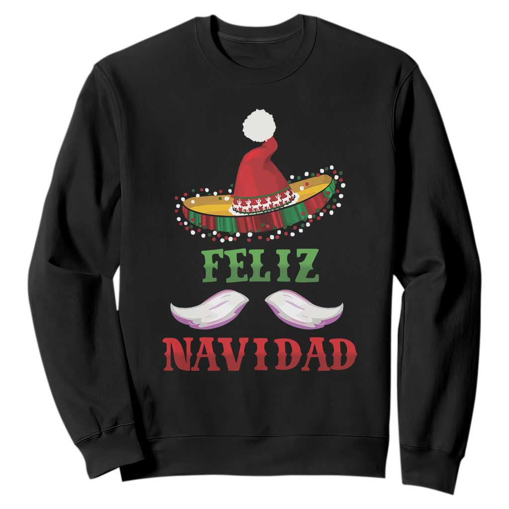 Funny Christmas In Mexico Sweatshirt Feliz Navidad Sombrero Santa Hat TS11 Black Print Your Wear