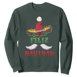 Funny Christmas In Mexico Sweatshirt Feliz Navidad Sombrero Santa Hat TS11 Dark Forest Green Print Your Wear