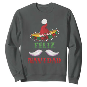 Funny Christmas In Mexico Sweatshirt Feliz Navidad Sombrero Santa Hat TS11 Dark Heather Print Your Wear