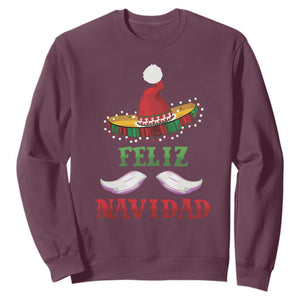 Funny Christmas In Mexico Sweatshirt Feliz Navidad Sombrero Santa Hat TS11 Maroon Print Your Wear