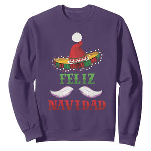 Funny Christmas In Mexico Sweatshirt Feliz Navidad Sombrero Santa Hat TS11 Purple Print Your Wear