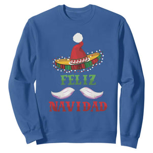 Funny Christmas In Mexico Sweatshirt Feliz Navidad Sombrero Santa Hat TS11 Royal Blue Print Your Wear