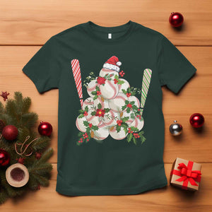 Funny Christmas Baseball T Shirt Santa Sports Balls Snow Xmas Tree TS11 Dark Forest Green Print Your Wear