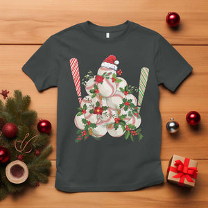 Funny Christmas Baseball T Shirt Santa Sports Balls Snow Xmas Tree TS11 Dark Heather Print Your Wear