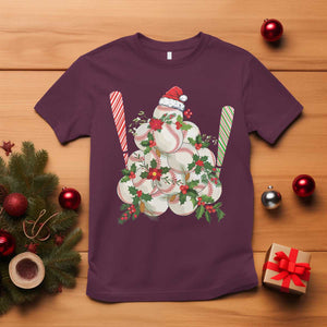 Funny Christmas Baseball T Shirt Santa Sports Balls Snow Xmas Tree TS11 Maroon Print Your Wear