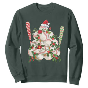 Funny Christmas Baseball Sweatshirt Santa Sports Balls Snow Xmas Tree TS11 Dark Forest Green Print Your Wear