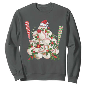 Funny Christmas Baseball Sweatshirt Santa Sports Balls Snow Xmas Tree TS11 Dark Heather Print Your Wear