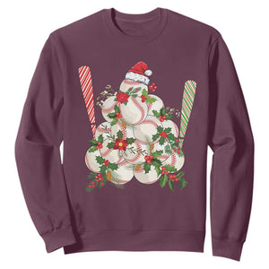 Funny Christmas Baseball Sweatshirt Santa Sports Balls Snow Xmas Tree TS11 Maroon Print Your Wear