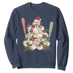 Funny Christmas Baseball Sweatshirt Santa Sports Balls Snow Xmas Tree TS11 Navy Print Your Wear