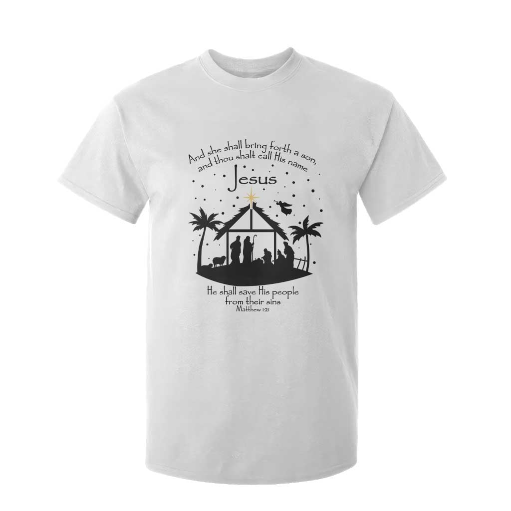 Christian Christmas T Shirt For Kid And She Shall Bring Forth A Son And Thou Shalt Call His Name Jesus TS11 White Print Your Wear