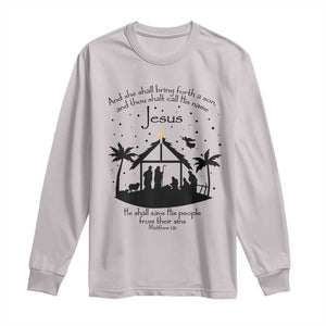 Christian Christmas Long Sleeve Shirt And She Shall Bring Forth A Son And Thou Shalt Call His Name Jesus TS11 Ice Gray Print Your Wear