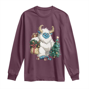 Funny Yule Yeti Long Sleeve Shirt Christmas Mythical Creature Winter Solstice TS11 Maroon Print Your Wear