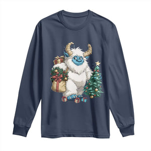 Funny Yule Yeti Long Sleeve Shirt Christmas Mythical Creature Winter Solstice TS11 Navy Print Your Wear