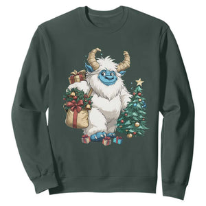 Funny Yule Yeti Sweatshirt Christmas Mythical Creature Winter Solstice TS11 Dark Forest Green Print Your Wear