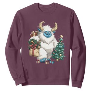 Funny Yule Yeti Sweatshirt Christmas Mythical Creature Winter Solstice TS11 Maroon Print Your Wear