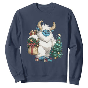 Funny Yule Yeti Sweatshirt Christmas Mythical Creature Winter Solstice TS11 Navy Print Your Wear