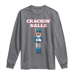 Funny Nutcracker Baseball Long Sleeve Shirt Crackin' Balls Baseball Players TS11 Charcoal Print Your Wear