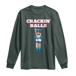 Funny Nutcracker Baseball Long Sleeve Shirt Crackin' Balls Baseball Players TS11 Dark Forest Green Print Your Wear