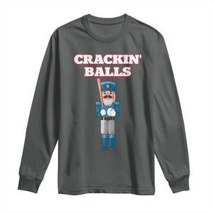 Funny Nutcracker Baseball Long Sleeve Shirt Crackin' Balls Baseball Players TS11 Dark Heather Print Your Wear